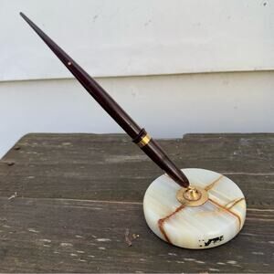 Shaeffer’s Fountain Pen Round Marble Stand Desk Set 14k Gold Nib White Dot Desk